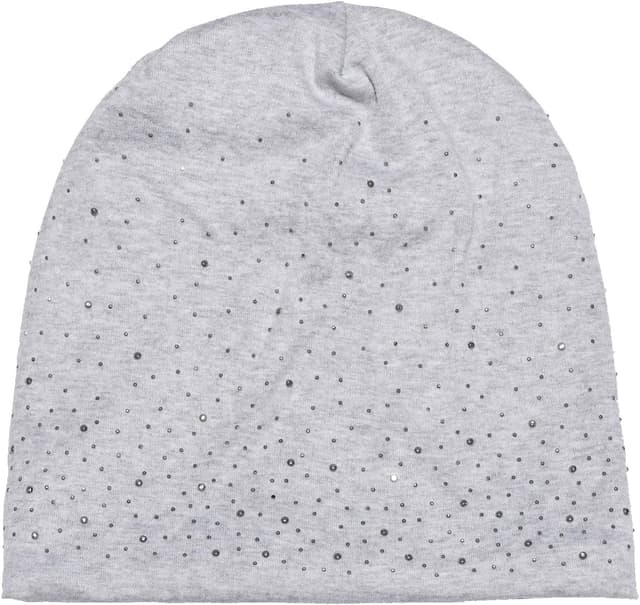 Detalle de Bonnet d’hiver femme DonDon Slouch gris clair avec strass et doublure moelleuse