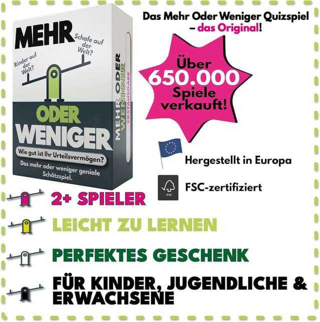 Thumbnail 1 de More or Less Kartenspiel — Familienspiel für 2+ Spieler 🎲