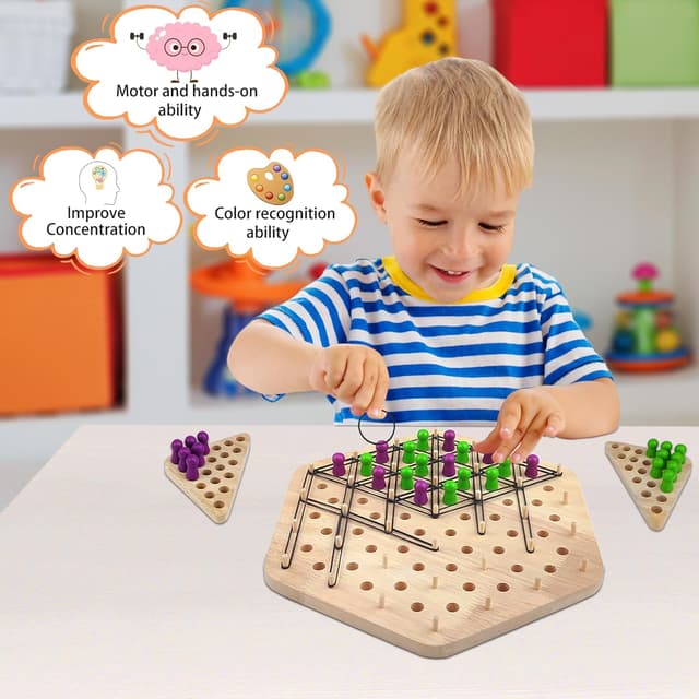 Detalle 2 de Triangle Chess Game: Dreiecksschachbrett-Strategie mit Gummibändern (für 2–4 Spieler, ab 3 Jahren)