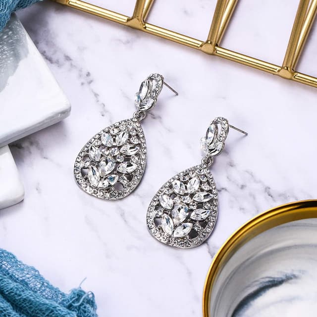 Detalle de Parure de bijoux femme Clearine en cristal transparent (collier, boucles d’oreilles et bracelet)