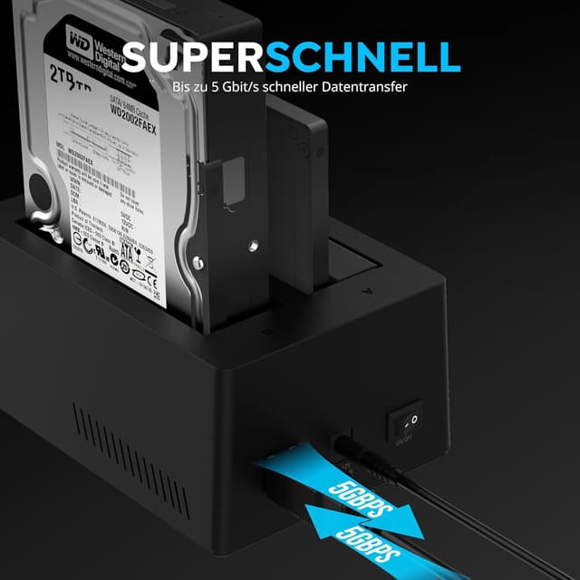 Detalle 2 de SABRENT 2-Bay USB-A Dockingstation EC-HD2B für 2,5/3,5" SATA SSD/HDD (5 Gbps) inkl. Offline-Klonen