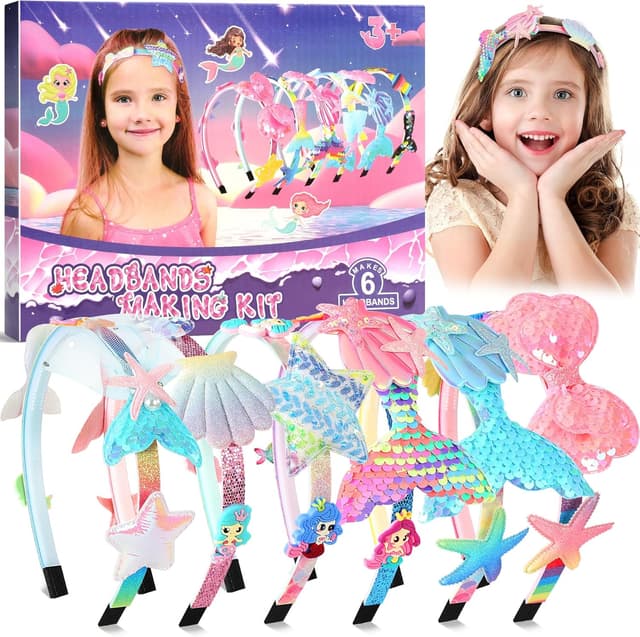 Detalle de Pourbibi Haarreifen Mädchen Meerjungfrau DIY-Bastelset (Haarschmuck zum Selbermachen) ab 5 Jahren