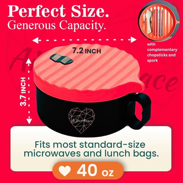 Detalle 2 de AI LOVE PEACE Microwaveable Ramen Bowl 40oz 🍲