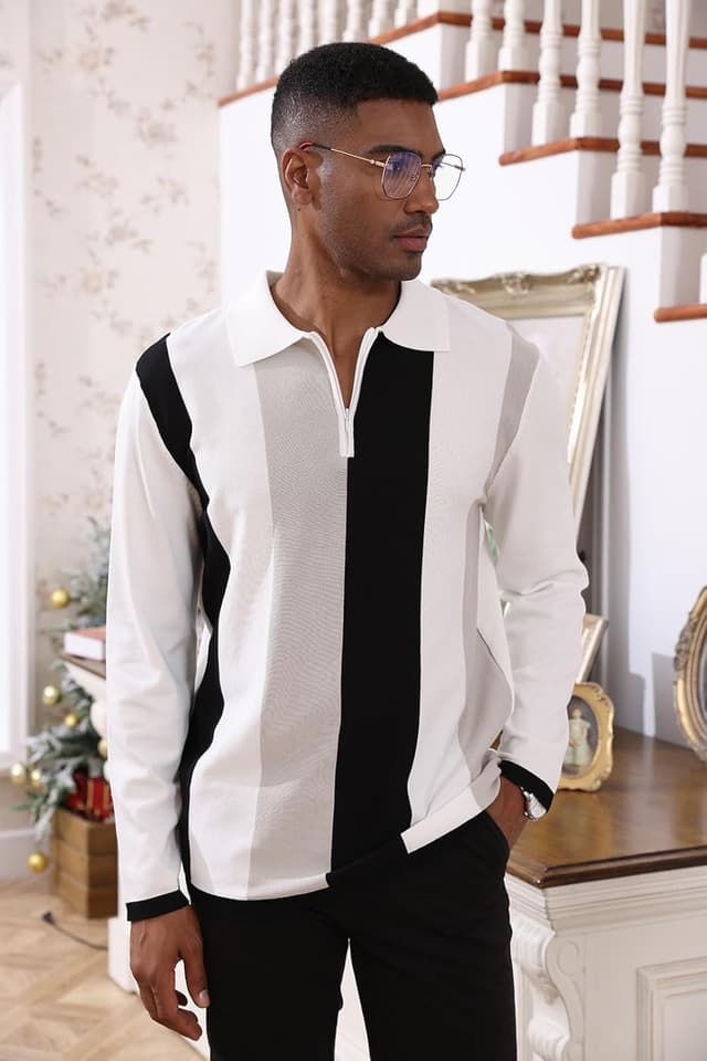 Thumbnail 1 de Vintage Striped Knitted Polo Shirt long sleeve