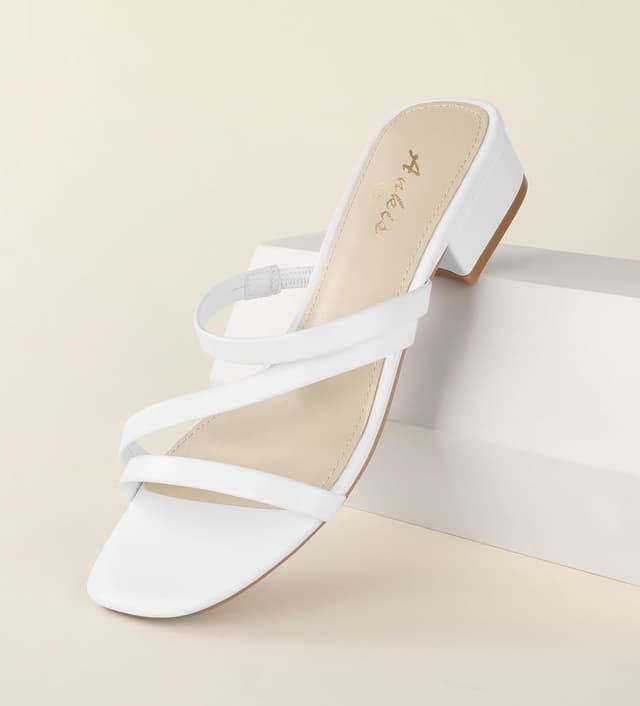 Detalle de Ankis Black Nude White Strappy 1-Inch Low Chunky Block Heels for Women (Square Open Toe, Slip-On Slides)