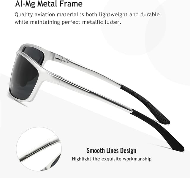 Detalle de SUNGAIT Classic Rectangle Polarized Sunglasses with Al-Mg Metal Frame and Spring Hinge
