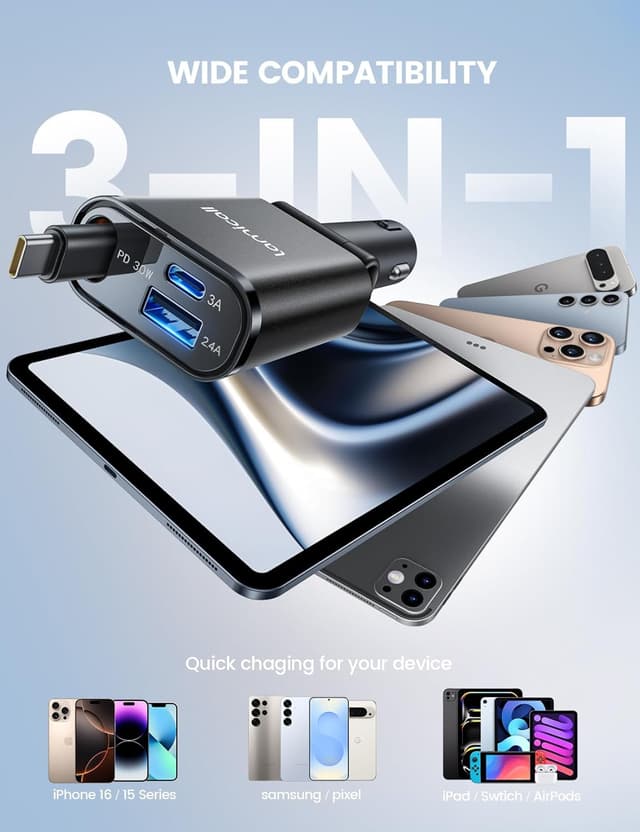 Detalle de Lamicall 57W 3-in-1 car charger adapter