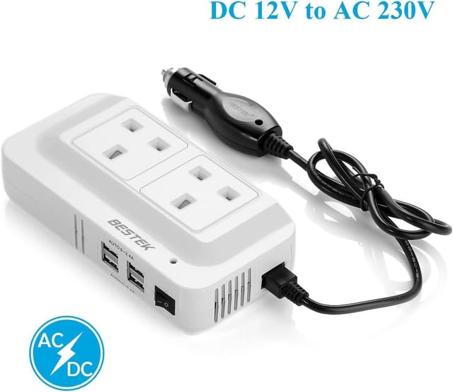 Detalle de BESTEK 200W Car Power Inverter DC 12V to AC 230/240V with 4 USB and Dual Socket