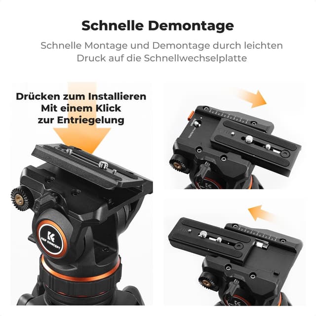 Detalle de K&F CONCEPT BV40 Leichtgewicht Fluid Videokopf mit 360° Panorama – Tragkraft bis 8 kg