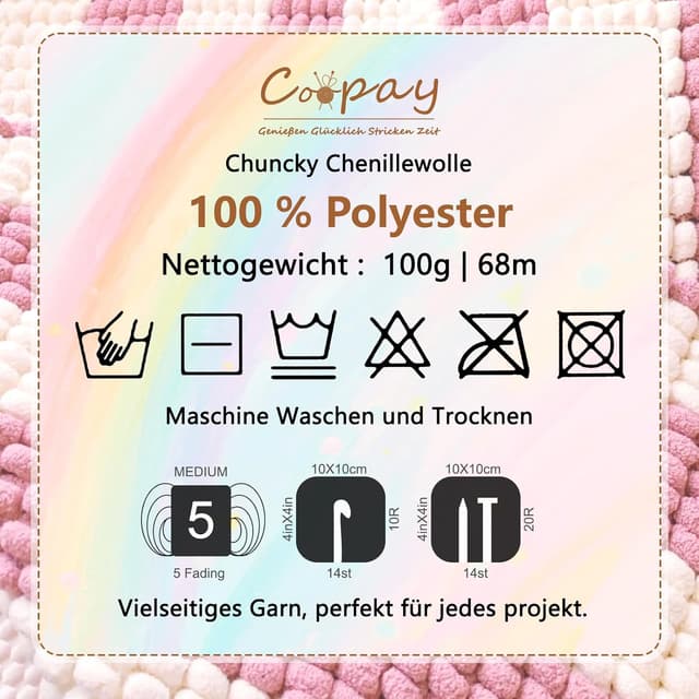 Detalle de Coopay Chenille Chunky – laine à tricoter épaisse 4 x 100 g, gris foncé