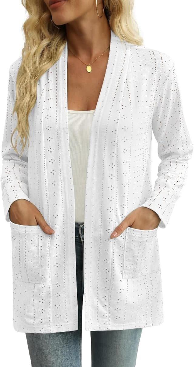 Detalle de Yincro Women’s Lightweight Open-Front Cardigan with Pockets (Loose Fit, Long Sleeve)