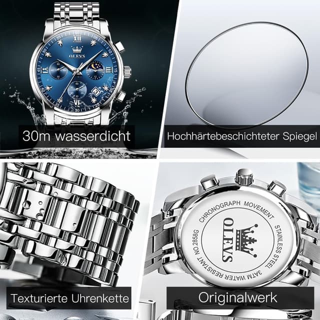 Detalle 1 de OLEVS Herrenuhr 42 mm Quarz Uhr