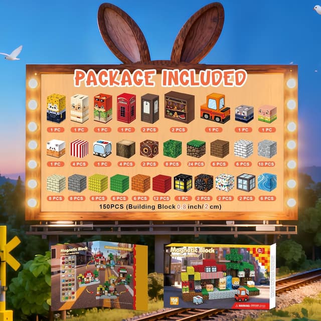 Detalle de Kryzomat Magnetische Bausteine mit 150 Teilen (3+ Jahre) – magnetische Blöcke im Set für kreative Tierwelten