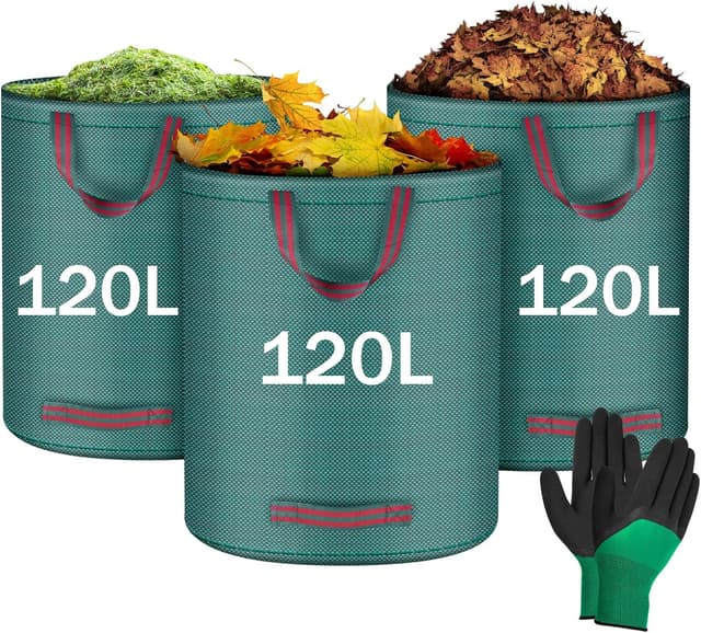 Detalle de Flintronic Gartenabfallsack (3× 120 l) für Grünschnitt, Laub- und Gartenabfälle – faltbar