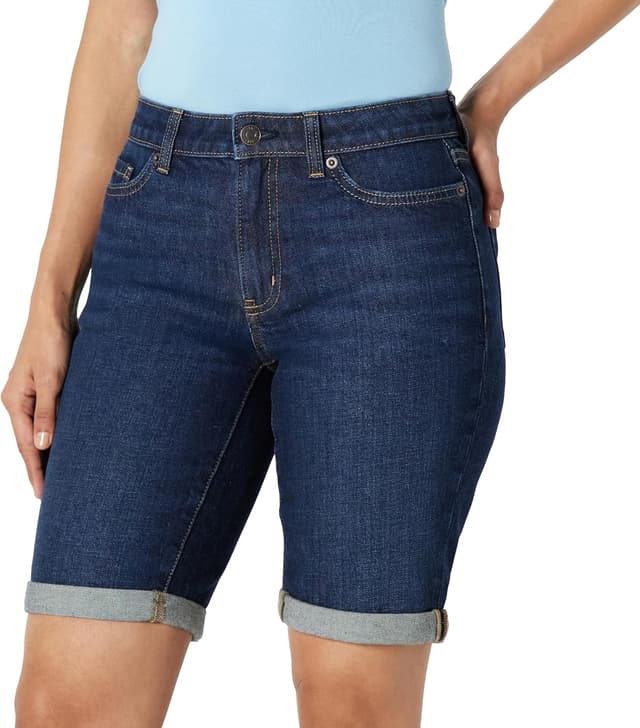 Detalle de Amazon Essentials Women’s 9-Inch Bermuda Shorts (Slim Fit, Mid-Rise, Stretch Denim)