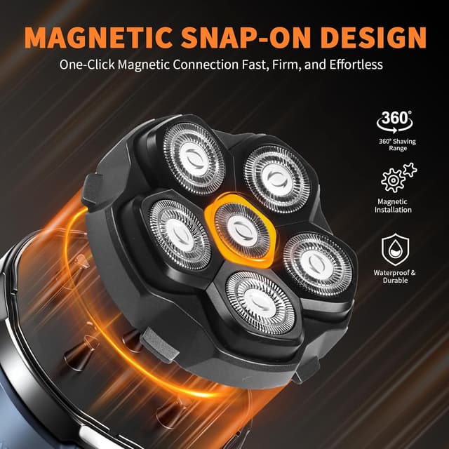 Detalle 2 de Testina di ricambio 6D magnetica per rasoi Cranio Uomo (compatibile Kensen, JoyKoi, Kibiy) – confezione da 2