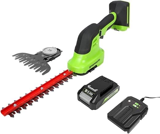 Detalle de Greenworks G24SHTK2 Cortasetos 24V, Cuchillas de Doble Uso