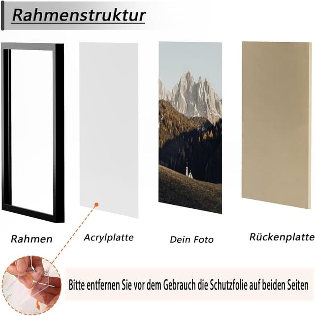 Detalle de Tinkeps 3er Pack A3 Bilderrahmen (29,7 x 42 cm) schwarz – Holzwerkstoff, Plexiglas-Ersatz und drehbare Rückwand