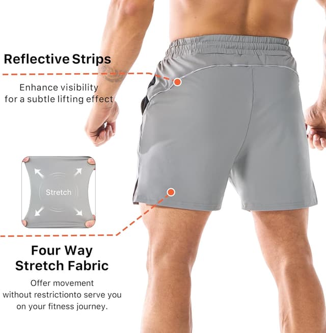 Detalle de Brokig Men’s Dry Gym Shorts (5 inch) with Mesh Pockets – training, running and gym shorts