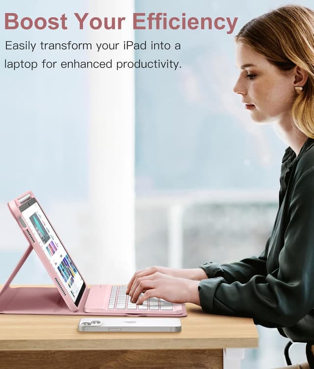 Thumbnail 6 de Vobafe Keyboard Case for iPad A16 11th Generation (2025) / iPad 10th Gen (2022) – Backlit Detachable Folio Keyboard, UK Layout, Light Pink