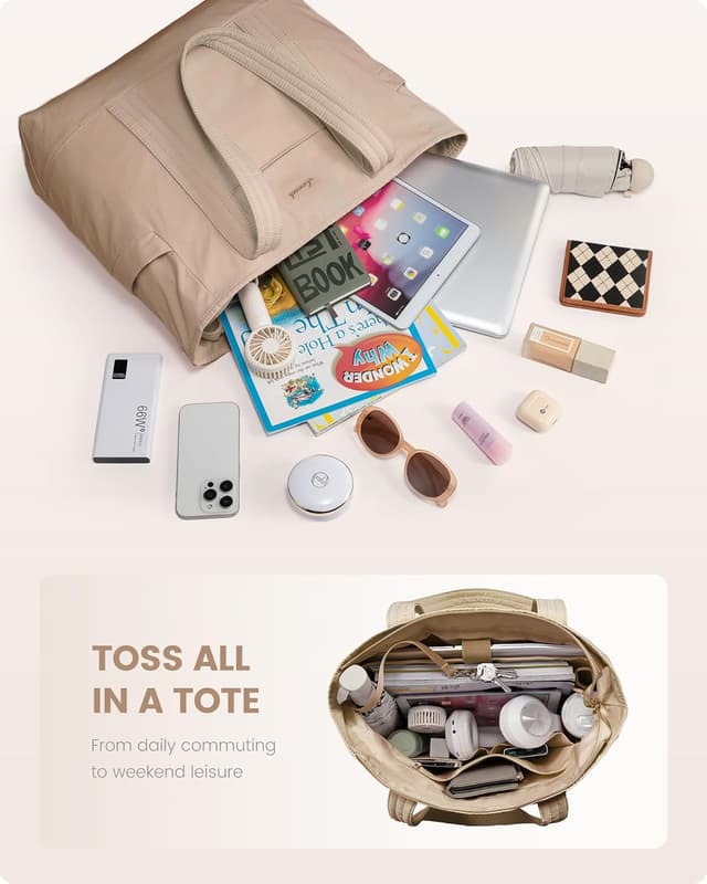 Thumbnail 6 de LOVEVOOK Laptoptasche Damen (bis 15,6 Zoll) als Shopper mit Kulturbeutel, Yoga-Gurt und Gepäckgurt – Khaki