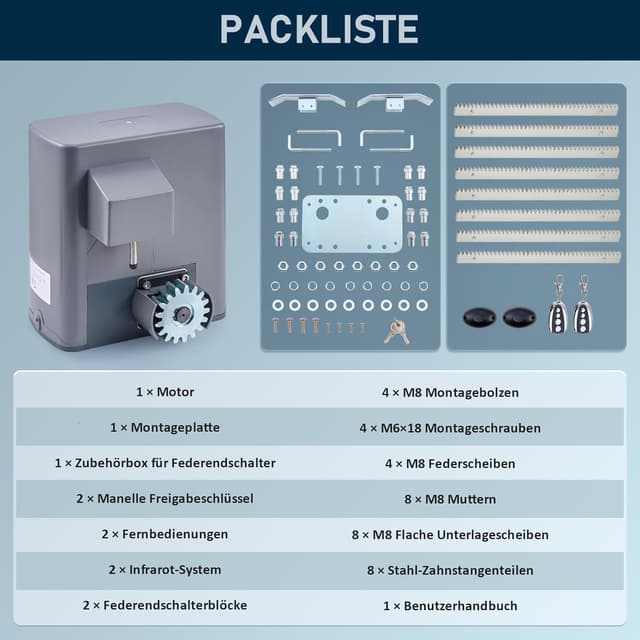Thumbnail 6 de CO-Z Schiebetorantrieb 280 W mit Fernbedienung – Toröffner für Schiebetore bis 600 kg oder 12 m
