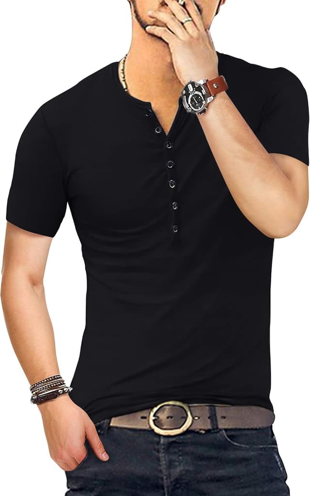 Imagen de KUYIGO T-Shirt Henley Slim Fit mit 7 Knöpfen en OfertitasTOP