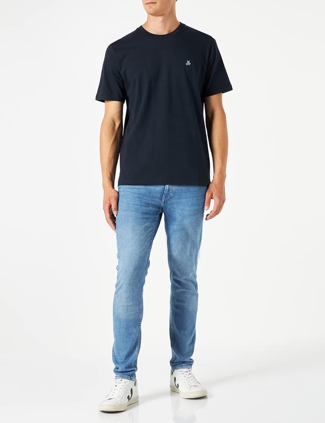 Detalle de Marc O’Polo Herren T-Shirt 51556 mit Rundhalsausschnitt (1er Pack) aus Bio-Baumwolle