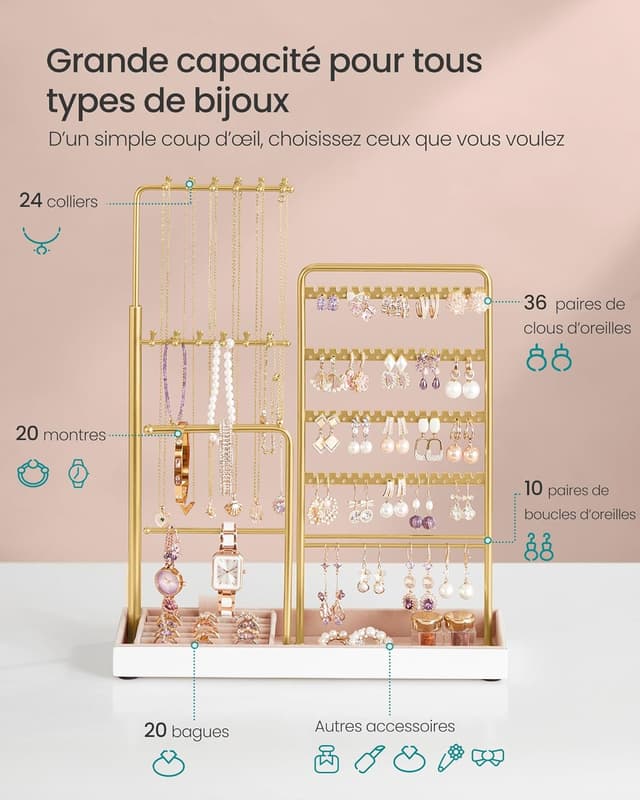 Thumbnail 4 de SONGMICS Présentoir à Bijoux JJS026A01 doré clair