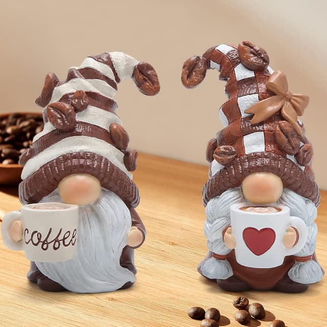 Detalle 2 de ZAWUU Coffee Gonk Gnomes Figurines (2-Pack) resin Swedish Tomte décor for coffee corners