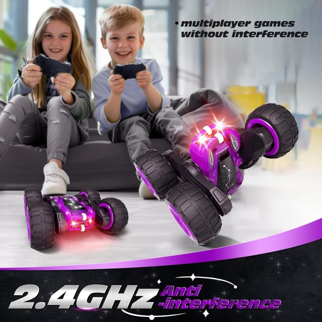 Detalle de Tecnock 2.4GHz RC Stunt Car for Kids (4WD, 360° Rotates & Flips) with USB-C Charging
