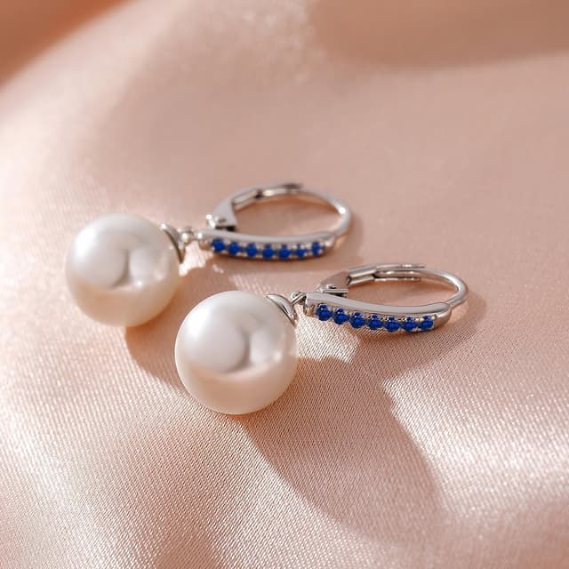 Detalle de jiamiaoi Perlenohrringe Silber 925 mit hängender Perle (8–13 mm) und Klappverschluss für Damen