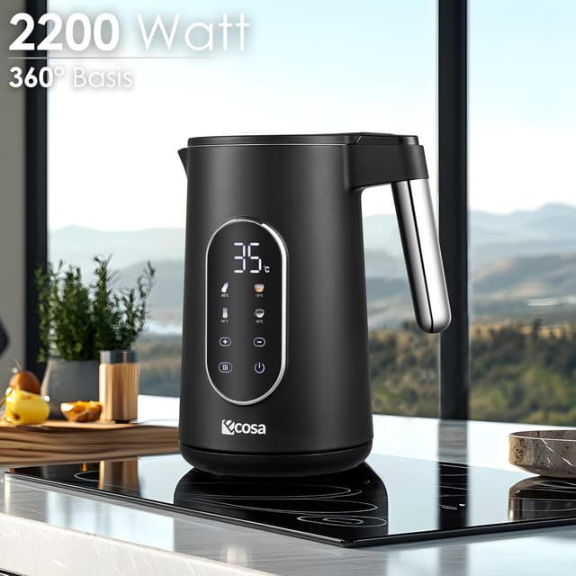 Detalle de Bouilloire en acier inoxydable avec réglage de température 40 à 100 °C, 1,7 L, affichage LED et maintien au chaud