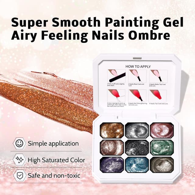 Detalle de Karroy Ombre Sponge Pat Paint Nail Gel (9 Colors, No Wipe, UV/LED Curing)