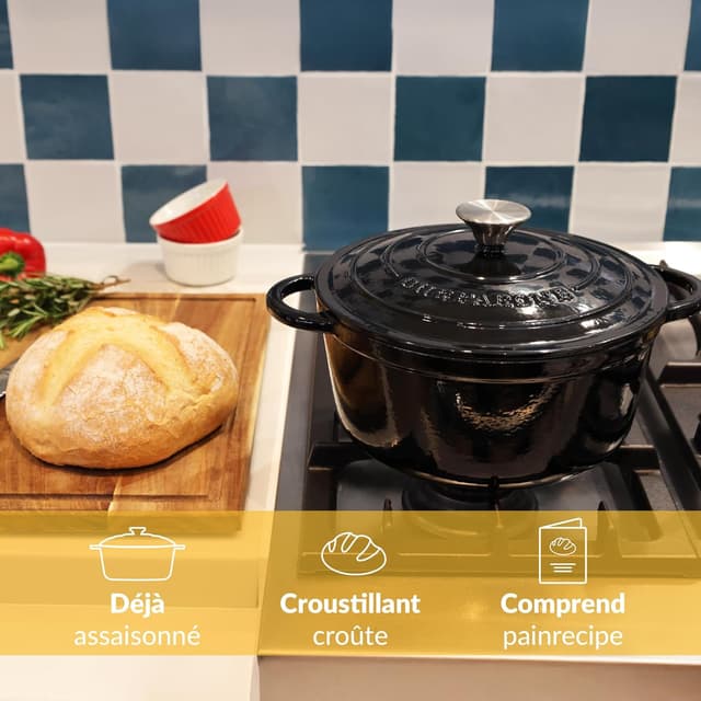 Detalle de Chefarone emaillierter Gusseisen-Brotbacktopf (24 cm, 3,5 l) mit Deckel – Induktion, Schmoren & Braten