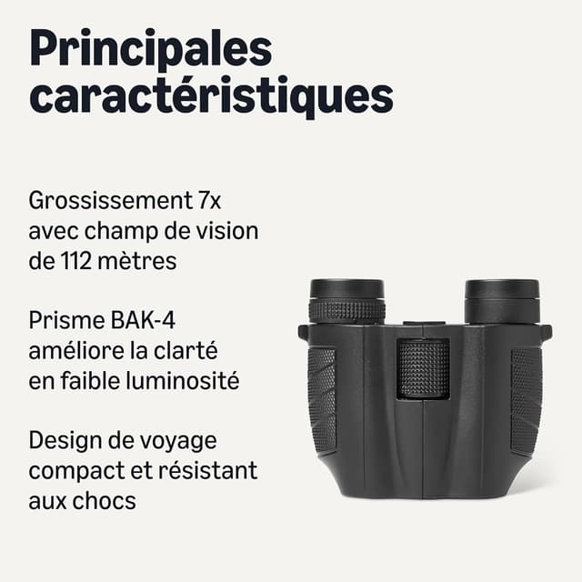 Detalle 2 de Amazon Basics jumelles compactes 7x25 FMC : observation légère pour voyages et sorties en extérieur