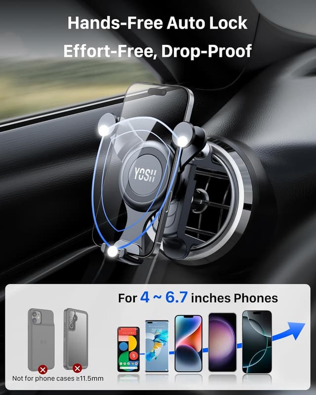 Detalle 2 de YOSH Mercedes Phone Holder for round air vents (Mercedes A/C/GLB/GLC, plus Audi A1) — reinforced spring clip