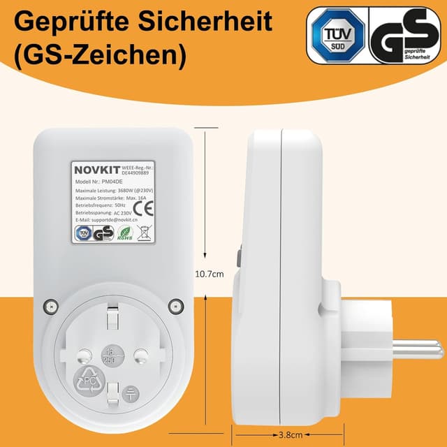 Detalle de NOVKIT Stromzähler für Steckdose mit Speicherfunktion – 2er-Set für Stromverbrauch & Energiekostenmessung (230V / 16A)