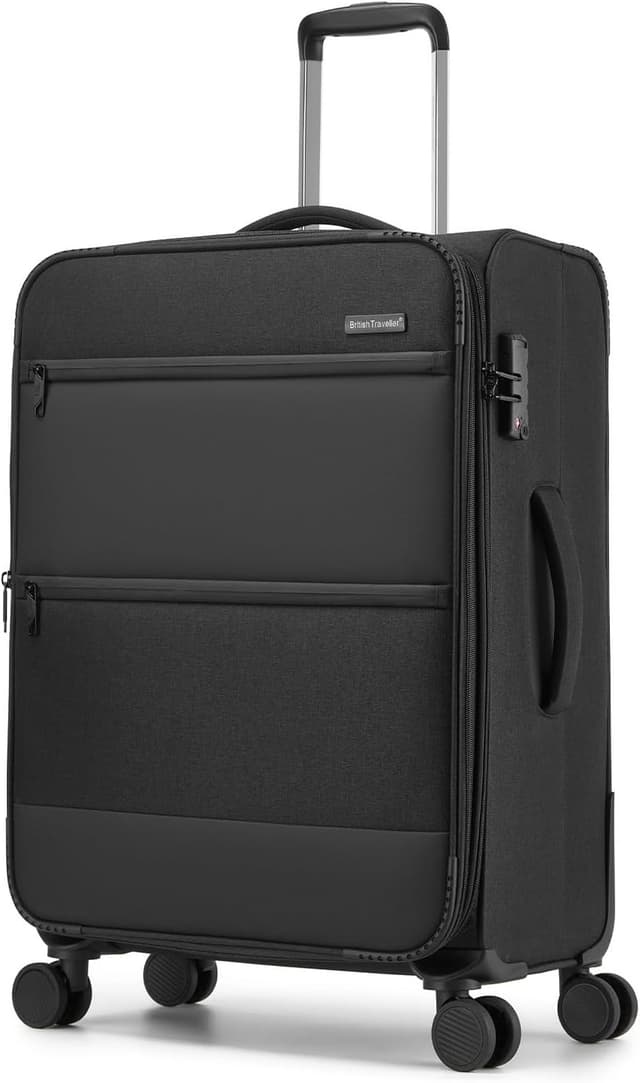 Detalle de British Traveller Valise Soute extensible moyenne 68 L (68,5 x 44 x 28,5 cm) 4 roues 360° avec serrure TSA, noir