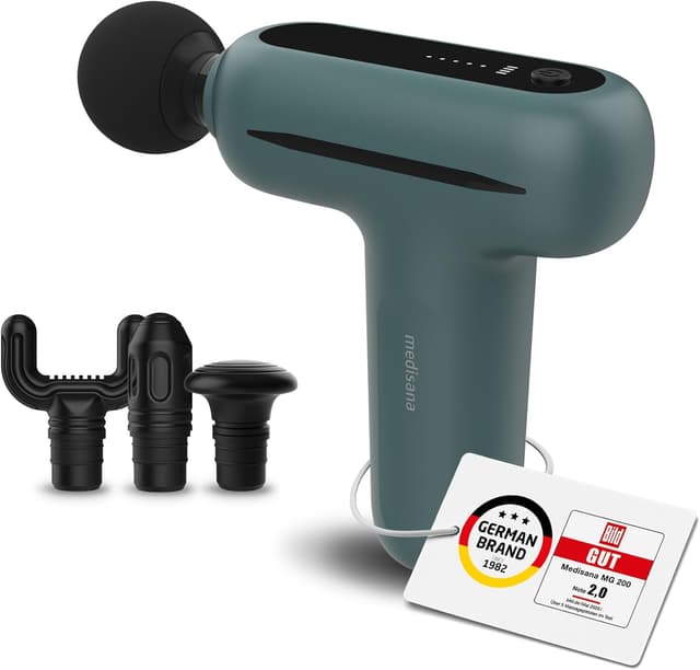Detalle de medisana MG 200 Mini Massage Gun with 4 attachments, smart mode and 5 intensity levels