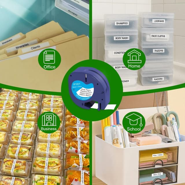 Detalle de Molabel 5er-Pack kompatible Dymo LetraTag Etikettenbänder 91221 – 12 mm x 4 m, schwarz auf weiß