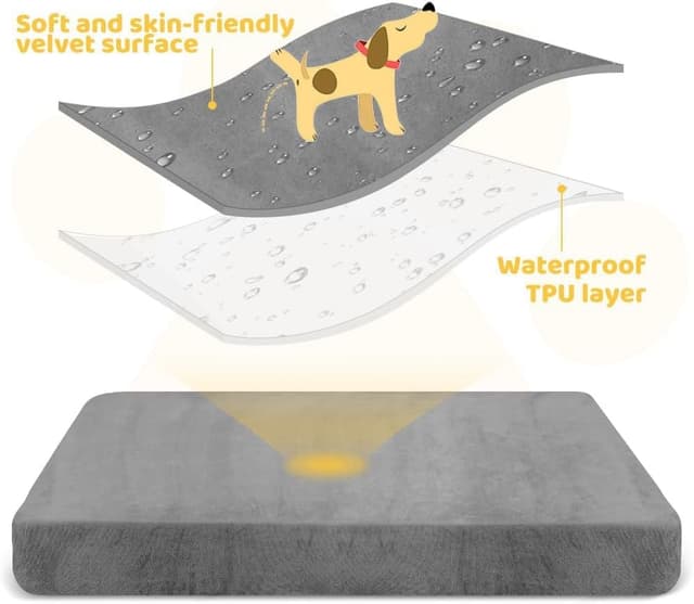 Detalle 2 de DUJUIKE housse 100% imperméable de remplacement pour lit de chien (velours) – taille S, gris