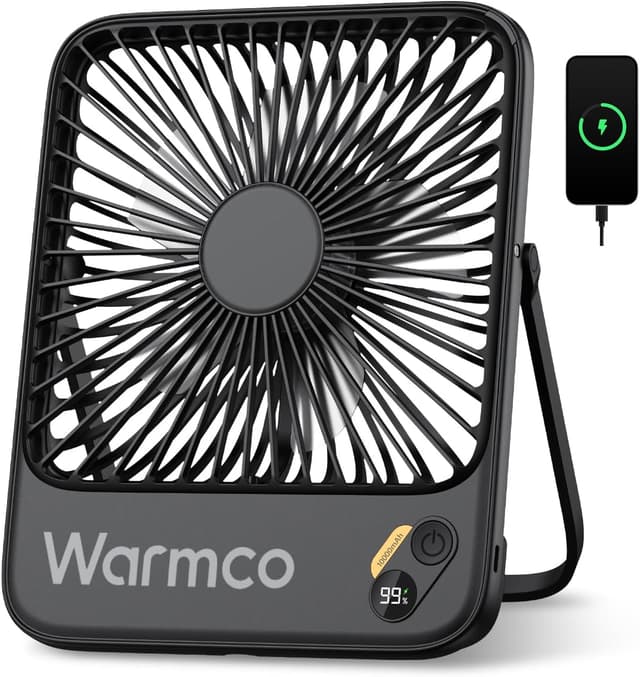 Detalle de Warmco 10000mAh Portable Desk Fan (21cm) with Digital Display and USB-C Charging