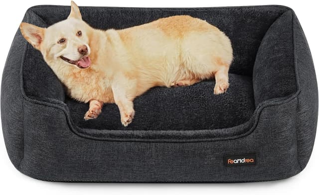 Detalle de Feandrea Hundebett Hundekissen in Leinenoptik PGW011G01 (ca. 90 x 75 x 25 cm) – dunkelgrau, L