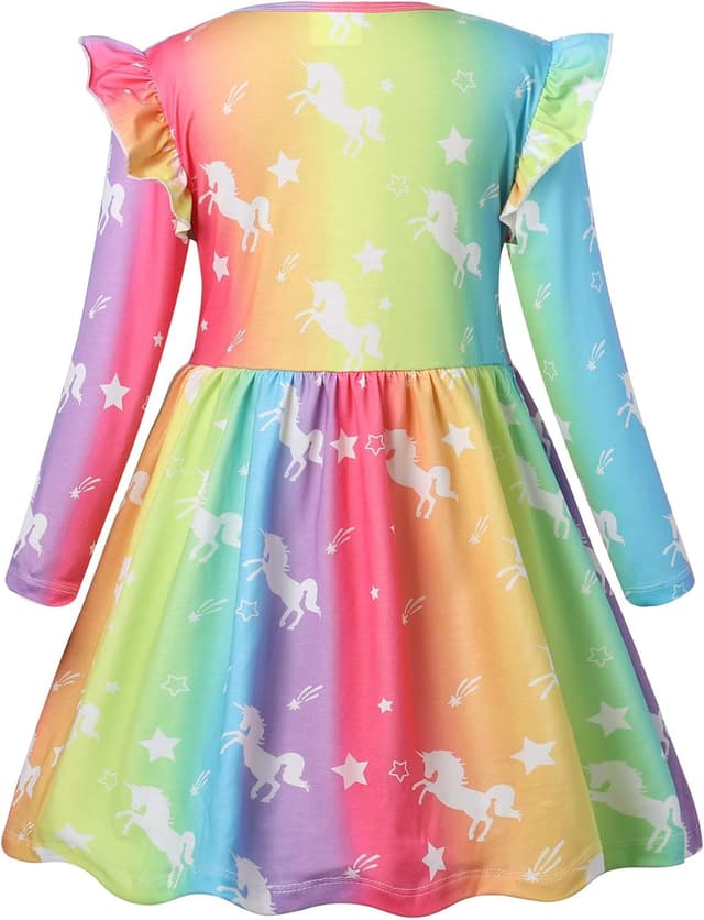Detalle de Robe VASCHY pour fille en coton imprimé licorne, manches longues et longueur au genou (3-10 ans)