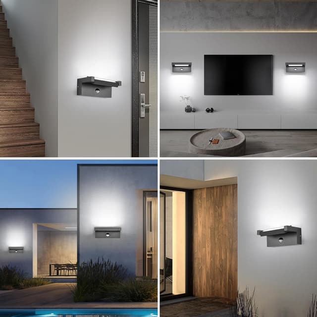 Detalle de Applique LED da parete esterno con sensore di movimento e pannello orientabile IP65, 22W, 6500K bianco freddo