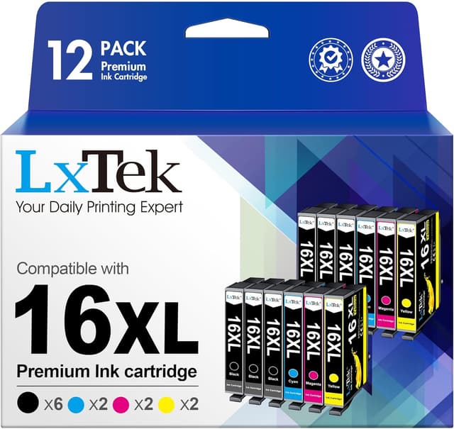 Detalle de LxTek 16XL compatible ink cartridges multipack (12-pack) for Epson Workforce WF series