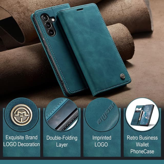 Detalle 2 de Cracedily Flip Wallet Leather Case for Samsung Galaxy A54 5G (Blue-Green) with Magnetic Closure & Kickstand