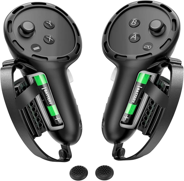 Detalle de Controller Grips for Meta Quest 3S / Quest 3 with Anti-Slip Silicone Covers, Thumbstick Caps & Easy Battery Access (Black)