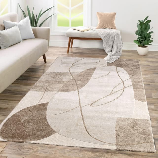 Detalle de TT Home tapis à poil court pour chambre ou salon motif géométrique 3D gris beige 240x340 cm